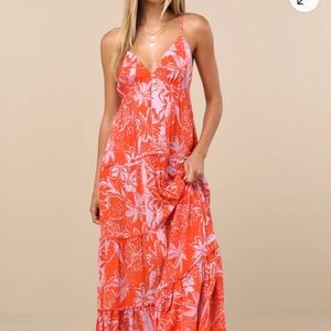 Lulu's Vibrant Orange Floral Maxi Dress
